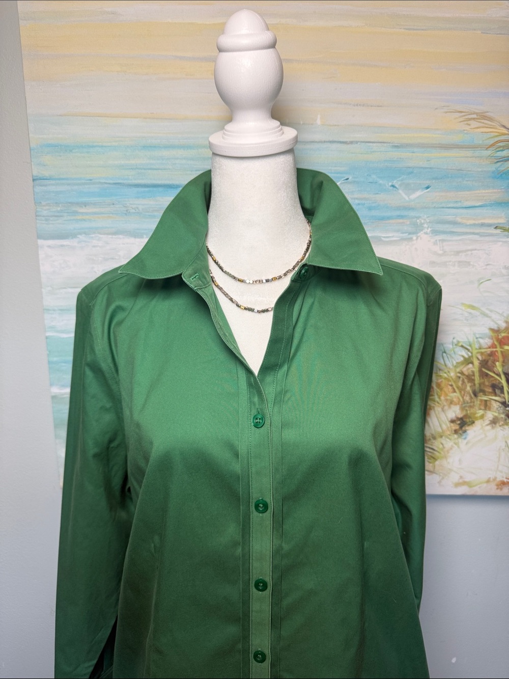 Chico's Emerald Green Button-Front Collared Shirt - Picture 2 of 5